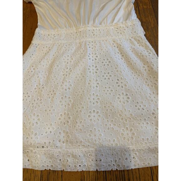 Veronica Beard Jeans Dress Womens Large White Eyelet V-Neck Side Zip Pima Cotton - Picture 5 of 9